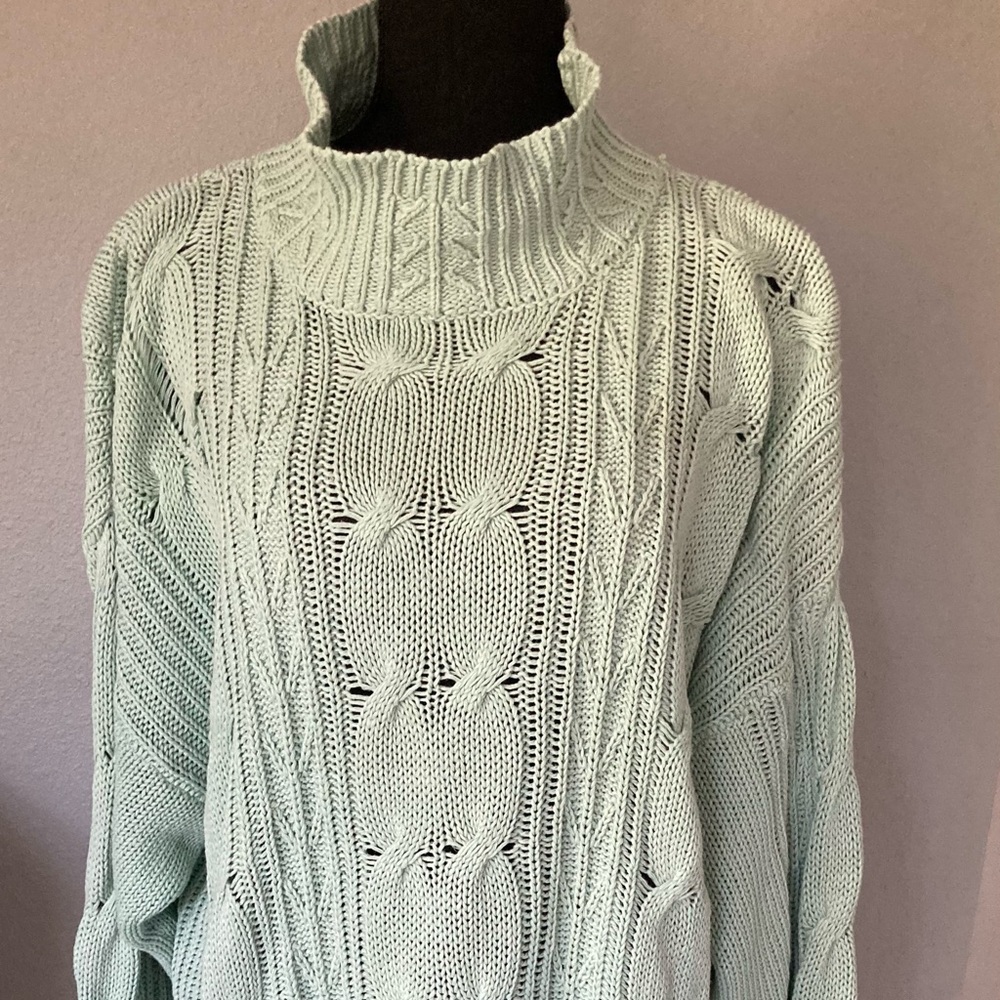 Vintage Athentico Forenza Mint blue color long sleeve turtle neck sweater size L